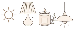 Warm lamps, natural daylight, candles